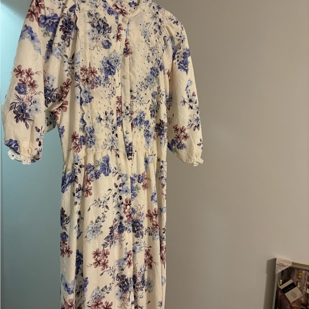 Floral Maxi Dress in Cream and Blue